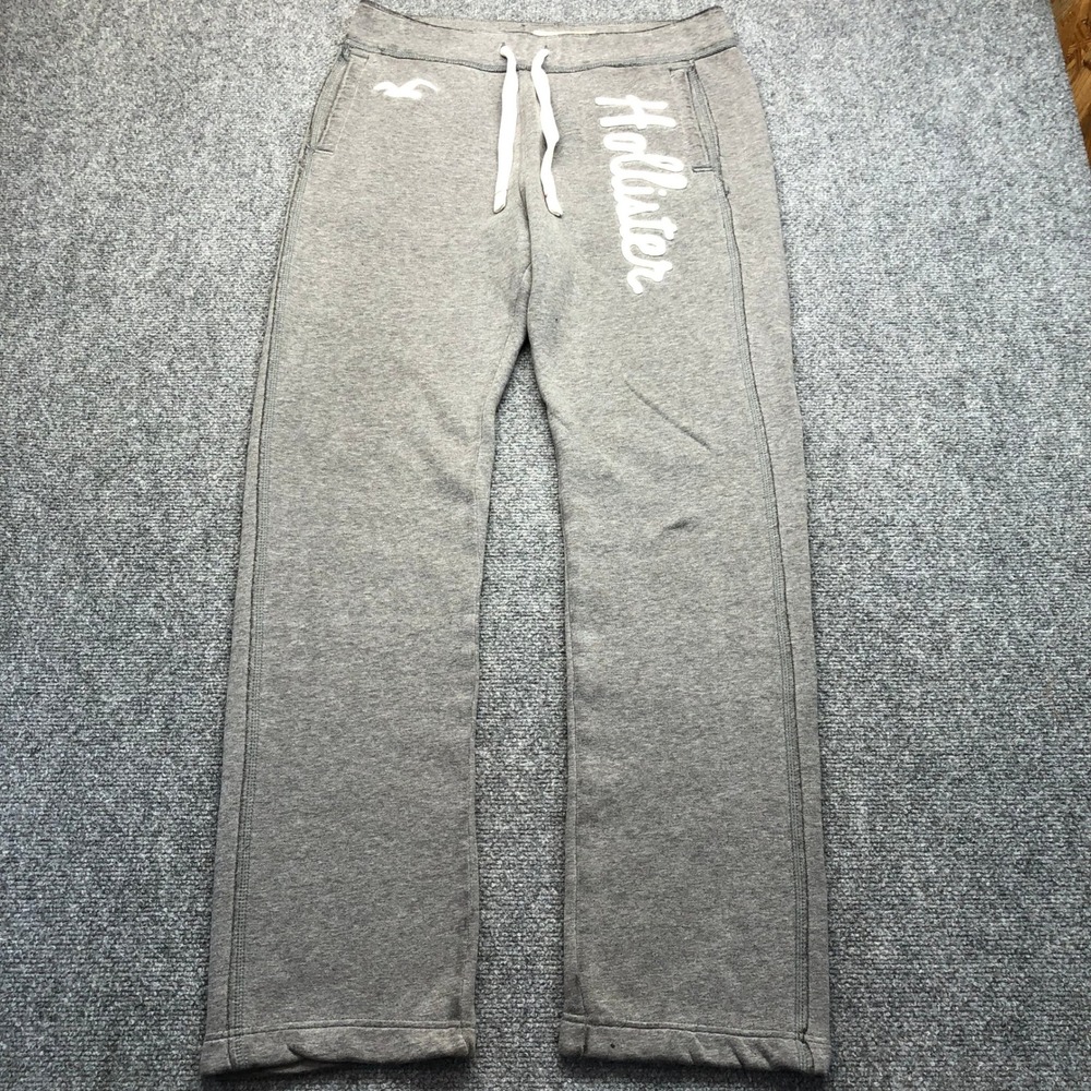 Hollister Mens Gray Applique Logo Drawstring Sweatpants Joggers Size M
